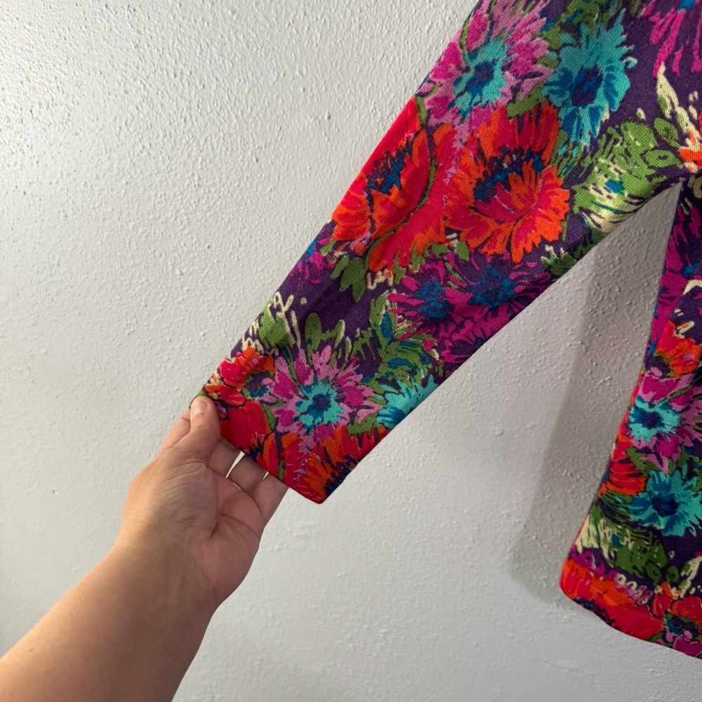 Garnet Hill Multicolor Floral merino wool cardigan med - Picture 4 of 7